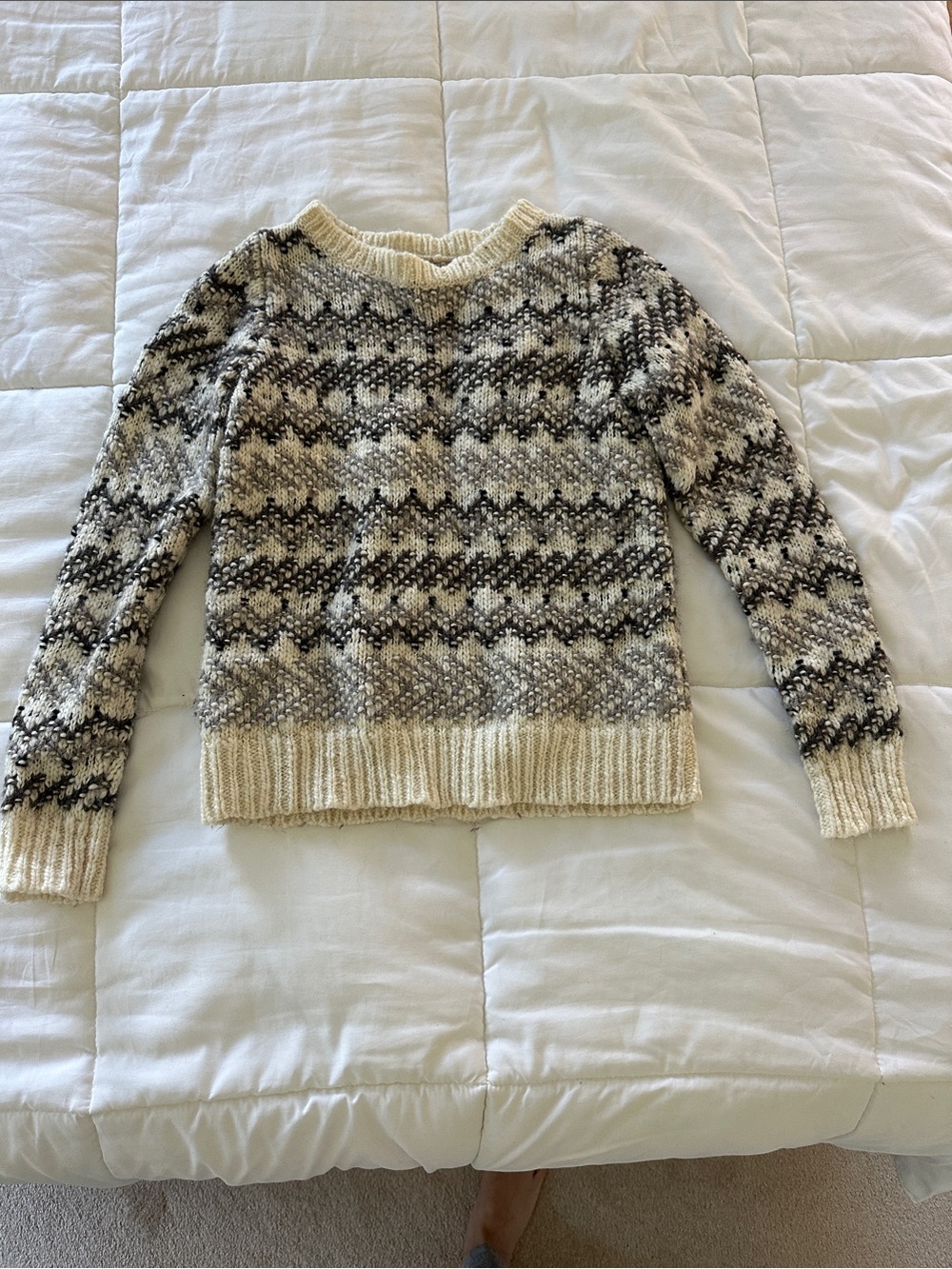 Loft Cream and Gray heavy Fair Isle Knit Sweater - xs
